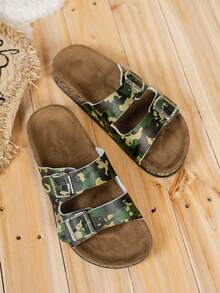 Dép đi biển đế dày thời trang Unisex Retro Buckle Strap, Dép đi trong nhà/ngoài trời thời trang cho các cặp đôi - xanh quân đội - Xem 4