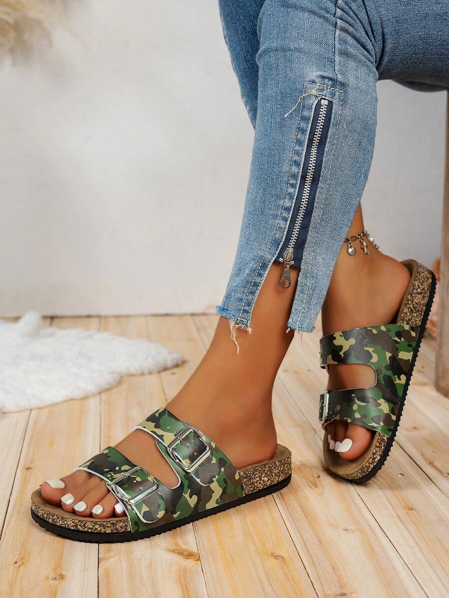 Dép đi biển đế dày thời trang Unisex Retro Buckle Strap, Dép đi trong nhà/ngoài trời thời trang cho các cặp đôi - xanh quân đội - Xem 1