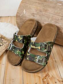 Dép đi biển đế dày thời trang Unisex Retro Buckle Strap, Dép đi trong nhà/ngoài trời thời trang cho các cặp đôi - xanh quân đội - Xem 5