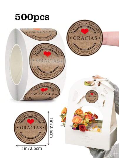 500 piezas/Rollo Pegatinas de papel kraft redondas con forma de corazón para hornear y sellar, 1 pulgada/2,5 cm, adecuadas para hornear en días festivos, decoración DIY, manualidades, pegatinas de PVC impermeables para scrapbooking, pegatinas divertidas para portátiles, teléfonos Kindle