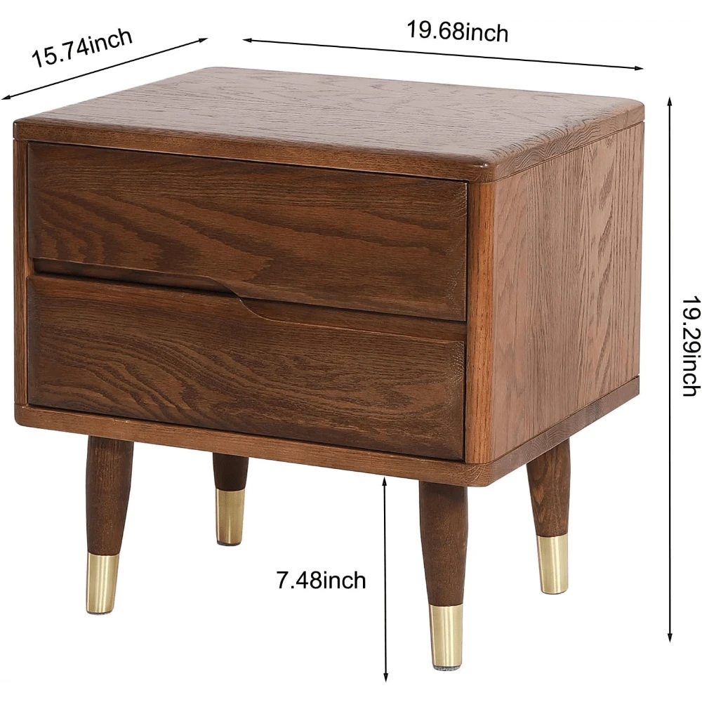 Bedside Table Nightstands Solid Wood With Copper Decoration, Mid