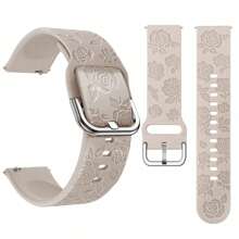 Curea de ceas sport din silicon moale, 20 mm, cu model floral sculptat, compatibilă cu Samsung Galaxy Watch 7, 6, 5, 4, 40 mm, 44 mm, 5 Pro, 6 Classic, 47 mm, Watch 4 Classic, Active 2, potrivită pentru bărbați și femei (ceasul nu este inclus)