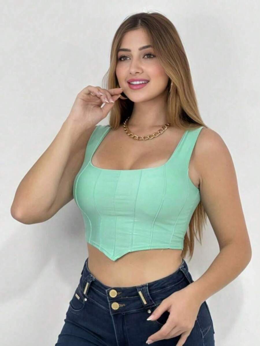 Cropped Corset V-Neck Corset With Padded Cups Summer Launch D-20 - Màu xanh Bạc hà - Xem 1