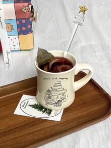 1 件 270 毫升圣诞树陶瓷杯，圣诞女孩设计咖啡杯，适用于热饮或冷饮，可爱的杯子礼物，圣诞礼物，适用于卡布奇诺、拿铁、牛奶 - 彩色 - 查看 3