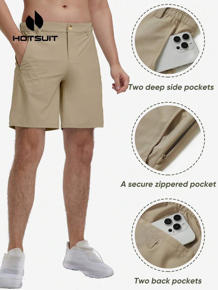 HOTSUIT Boyfriend Style Men's Golf Shorts 9" Stretch Quick Dry Casual Work Shorts With Pockets Lightweight Boyfriend Style Men's Dress Shorts - Khaki - View 1