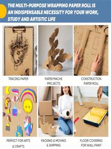 1 rouleau de papier kraft brun, papier d'emballage, papier cadeau DIY, convient pour l'emballage de cadeaux d'anniversaire, les bouquets, les affiches, l'emballage de figurines, la décoration, la rentrée scolaire, la Saint-Valentin
