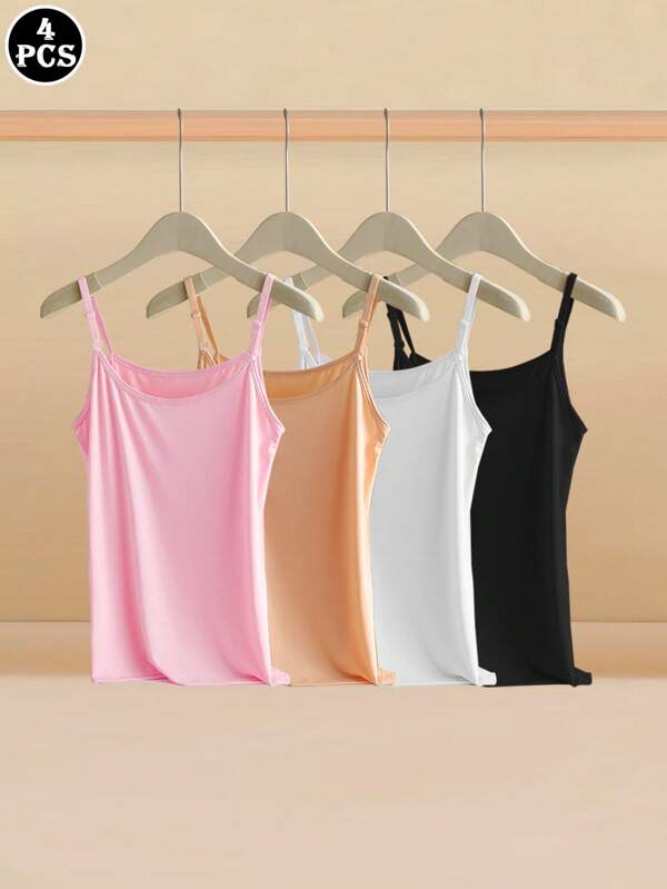 4pcs/Pack Solid Color Comfy Camisole Vest