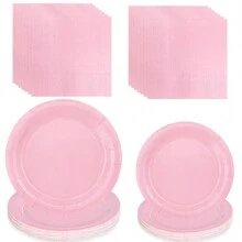 Light Pink Paper Plates And Napkins, Pink Disposable Plates Set With Pink Utensils, Pink Party Decorations For Birthday Shower Gender Reveal Women Birthday Party Supplies, - Multicolor - View 4