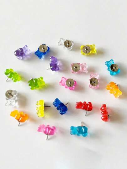 20pcs Mixed Color Cute Cartoon Resin Teddy Bear Push Pins For Cork Board, Push Pins, Photo Wall, Decorating Map And Etc, School, Home & Office Supplies