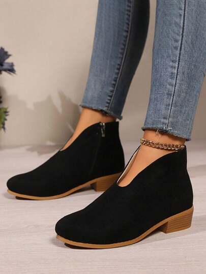 Damskie grube krótkie buty na obcasie, modne botki zapinane na zamek z boku, damskie buty z wydrążonym wzorem