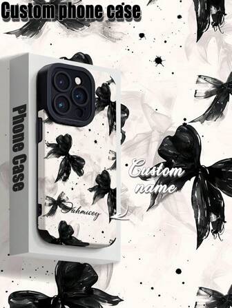 1pc Custom Phone Case, Black Bow Pattern, Customizable With Letters, Names, Nicknames, Compatible With IPhone And Samsung, Vertical Striped PU Leather Anti-Fall Anti-Scratch Anti-Fingerprint TPU Soft Case, Ideal Custom Phone Case Gift For Individuals, Partners, Family, Friends, Best Friends, Birthday, Anniversary