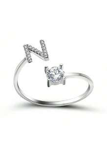 1 Stück modischer einstellbarer Ring mit 26 englischen Buchstaben Design aus kubischem Zirkonia, kreatives Geschenk für Frauen, Paar-Alltagsringe