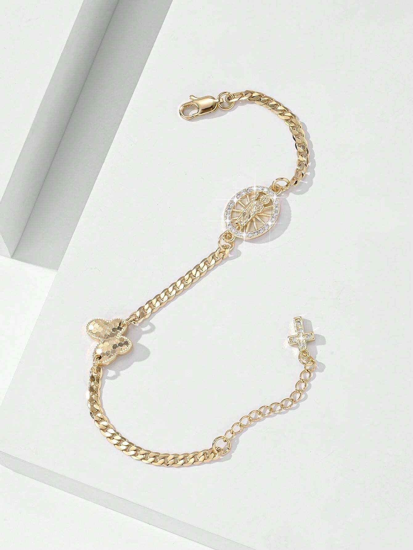 1pc European Style Golden Simple Sacred Classic ZirconiaEmbedded