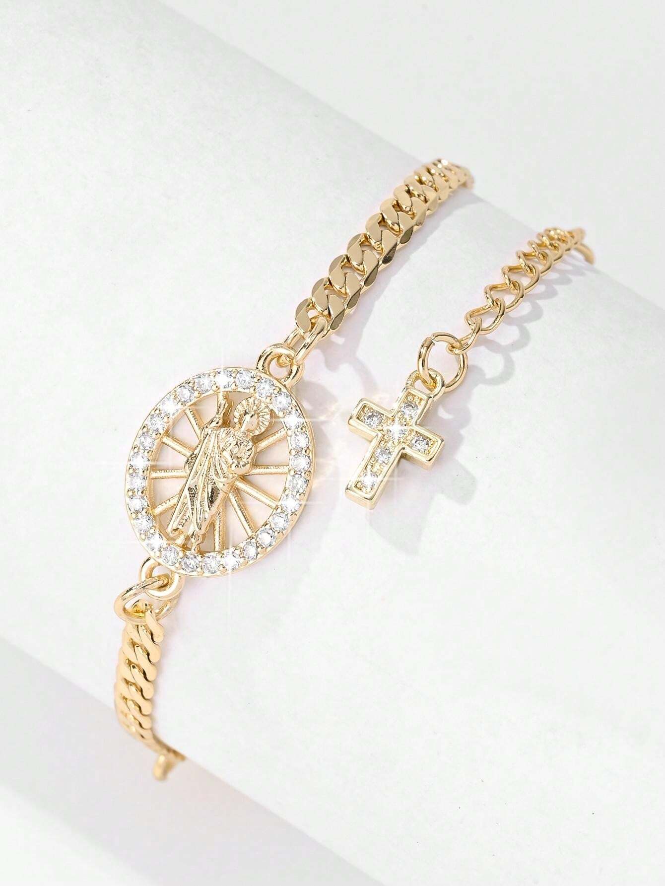 1pc European Style Golden Simple Sacred Classic ZirconiaEmbedded