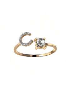 1 Stück modischer einstellbarer Ring mit 26 englischen Buchstaben Design aus kubischem Zirkonia, kreatives Geschenk für Frauen, Paar-Alltagsringe