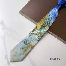 Van Gogh Starry Sky Print Necktie, 8cm Manual Tie For Men & Women, Formal Vintage Street Fashion Style - Multicolor - View 15