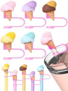 5 件装新款彩色冰淇淋吸管盖树脂吸管盖 DIY 闪亮冰淇淋甜筒防尘塞卡通可爱吸管盖 10 毫米 - 多色 - 查看 11