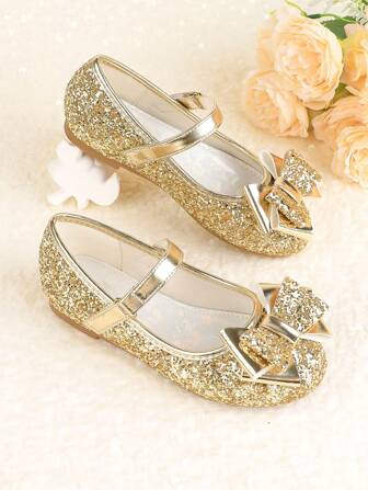 Girls Flower Girl Flat Silver Color Wedding Banquet Party Bridesmaid Ballet Mary Jane Dress Shoes, Suitable For Kids Of All Sizes