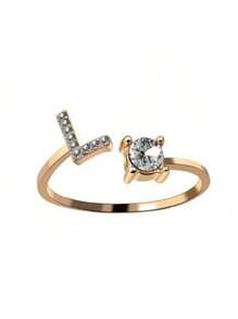 1 Stück modischer einstellbarer Ring mit 26 englischen Buchstaben Design aus kubischem Zirkonia, kreatives Geschenk für Frauen, Paar-Alltagsringe