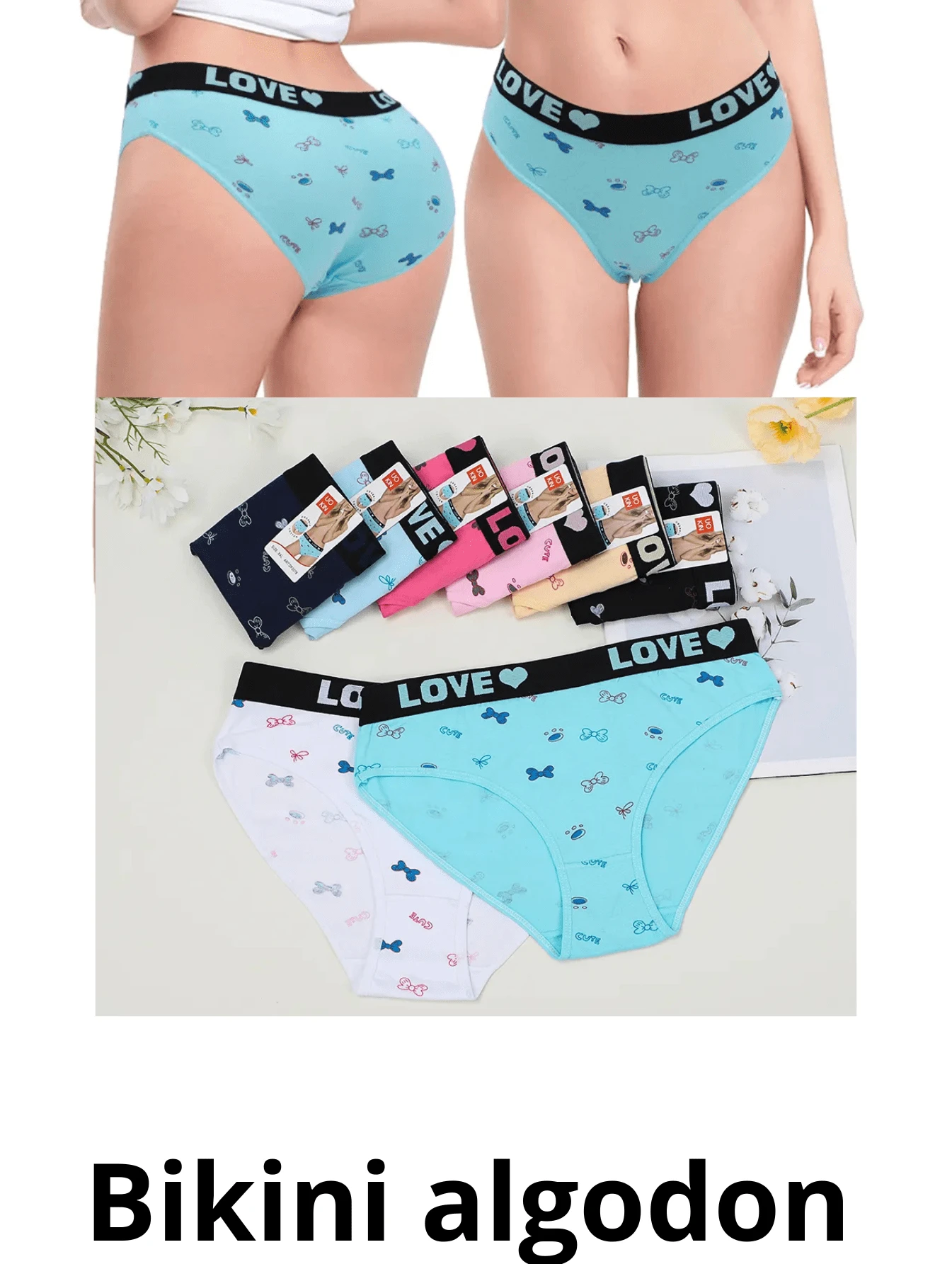 12 bikinis de algodón surtido en colores cómodos de uso diario variedad de colores y modelos - Multicolor - Ver 1