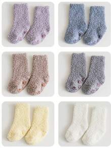 1 Pair Coral Fleece Thick Non-Slip Floor Socks For Babies, Toddler Crew Socks For Indoor Wear, Autumn/Winter - Multicolor - View 4