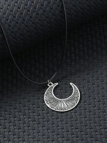 1pc Women Luminous Moon & Olympic Elements Pendant Necklace - Antique Silver - View 3
