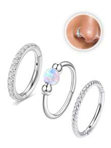 3 Pcs Stainless Steel Nose Rings Hoop For Women 18G Clicker Hinged Segment Septum Lip Nose Rings Helix Cartilage Conch Rook Earrings Piercing Jewelry