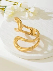 2 件套粗珠宝创意夸张金属泪珠手链和戒指套装，适合女士，多功能通勤和约会，精致礼物 - 金色 - 查看 9