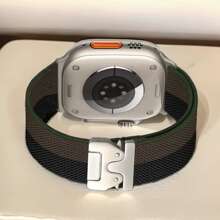 1pc Nylon Loop Compatível Com Apple Watch Band Series10 42mm 46mm, Pulseira De Nylon Ajustável Macia Compatível Com Apple Watch Strap Ultra 2 49mm 46mm 44mm 45mm 42mm 38mm 40mm 41mm Para Mulher Homem, Pulseiras De Substituição Elásticas Esportivas Pulseira De Relógio Compatível Com Apple Watch Bands Ultra Series 9 8 7 6 5 4 3 2 1, Conectores De Metal Prateado, Fivela Estilo Paraquedas