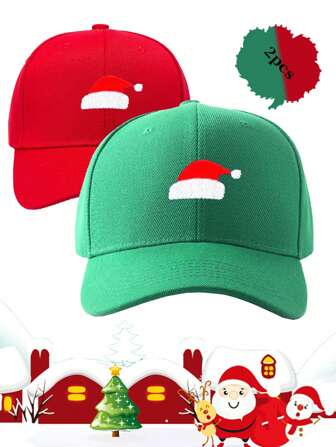 2 piezas Gorra de béisbol para niños pequeños con estampado de gorro de Navidad, Gorras ajustables de estilo lavado como regalo de Navidad para niños y niñas
