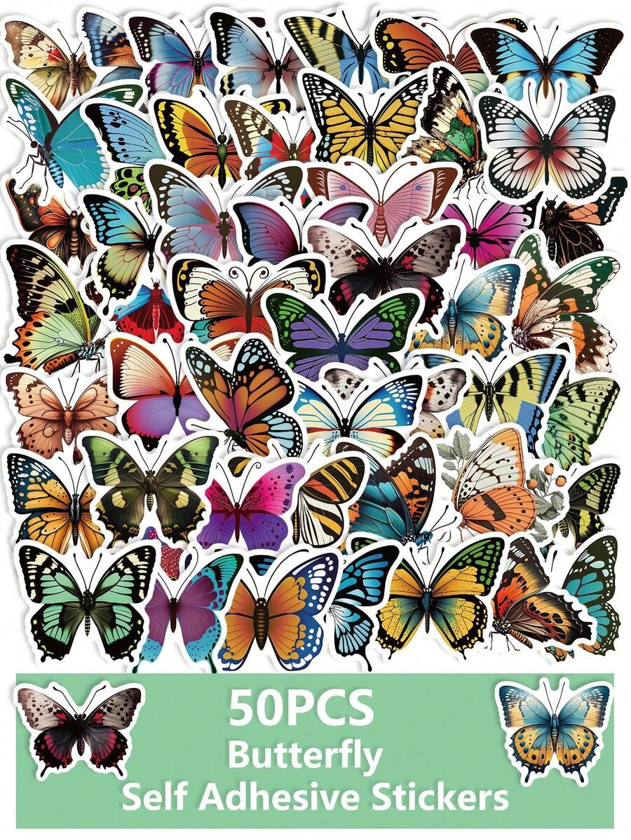 50pcs Butterfly Stickers For Kids, Assorted Beautiful Dazzling Colorful