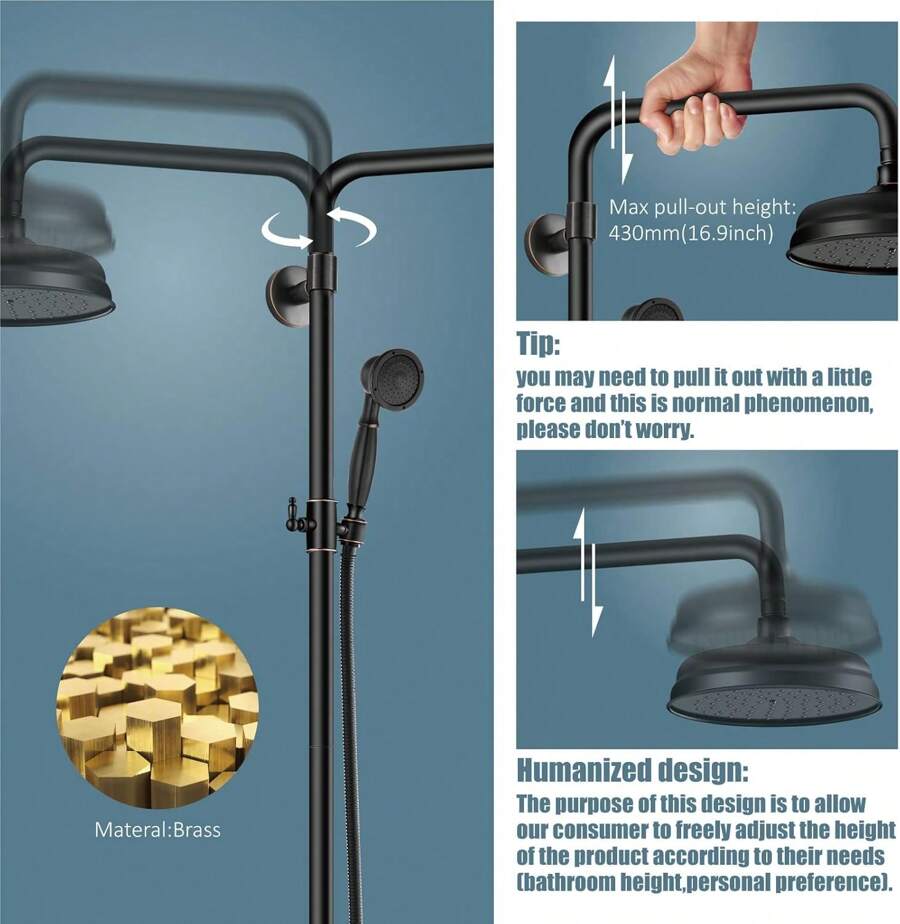 Shower Faucet Set Bathroom 8 Inch Matte Black Rainfall Head Handheld