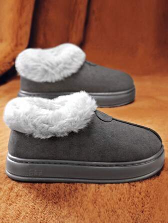 Men's Outdoor Sports Boots, Thermal Lined Warm Plush Shoes, Fashionable Solid Color Versatile Furry Unisex Snow Boots, Anti-Slip Niche Buckle Casual Shoes