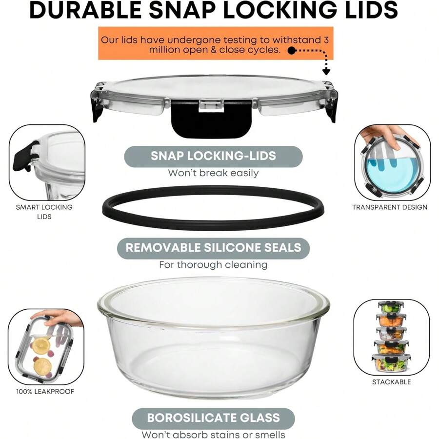 30 PC Glass Food Storage Containers With Lids Reusable Glass Meal