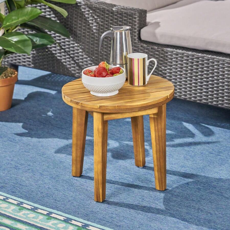 Minimalist Design Outdoor 16Inch Acacia Wood Side Table With Gray