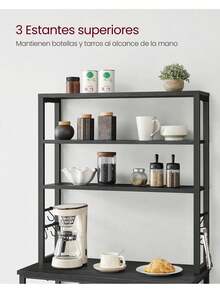 VASAGLE Estantería de Cocina, Estantería de Panadería, 6 Estantes y 6 Ganchos, para Microondas, Marco de Acero, Industrial, 40 x 80 x 167 cm, Gris Carbón y Negro Tinta - Gris Oscuro - Ver 7
