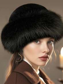 女士毛绒头带冬季耳暖耳套滑雪帽 - 黑色 - 查看 5