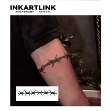 INKARTLINK 革命性技术纹身、半永久纹身、荆棘、逼真纹身、触动心灵的纹身、临时纹身、假纹身、防水、真实纹身外观、小众设计纹身、果汁纹身、植物纹身 - 黑色 - 查看 3