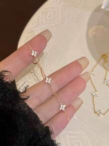 BALMORA 1 chiếc vòng tay hoa Zirconium bạc Sterling S925 sang trọng, vòng tay mạ vàng hình ngôi sao dành cho phụ nữ, trang trí hàng ngày, quà tặng ngày lễ tình nhân - Hoa hồng vàng - Xem 5