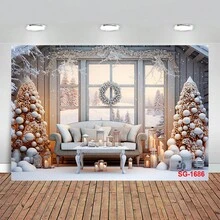 摄影背景冬季白色圣诞橱窗圣诞树礼物家庭肖像装饰背景摄影工作室 - 彩色 - 查看 1