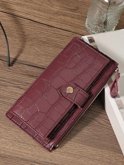 SOUTHLAND&KANGAROO Cartera de mujer con pliegue con estampado de cocodrilo, de moda, moderna y de negocios, delgada, versátil y de gran capacidad, con cremallera para tarjetas de crédito, efectivo y documentos de identificación, ideal para uso casual, escuela, trabajo, conmutación, Día del maestro, vuelta al colegio, oficina, aniversario o regalo de cumpleaños para mujeres trabajadoras de cuello blanco, estudiantes universitarias, útiles escolares para dormitorio universitario y vuelta al colegio.