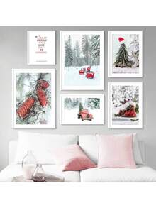 1PC Phong cảnh mùa đông Quà tặng Giáng sinh Trang trại Tuyết Tường Nghệ thuật In Canvas Tranh Bắc Âu Áp phích In Trang trí phòng khách Không có khung - Nhiều màu - Xem 1