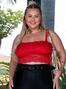 Kit 2 Plus Size Top Lace Bandeau Thin Strap Comfortable Plus Size Blouse - Đỏ và trắng - Xem 4