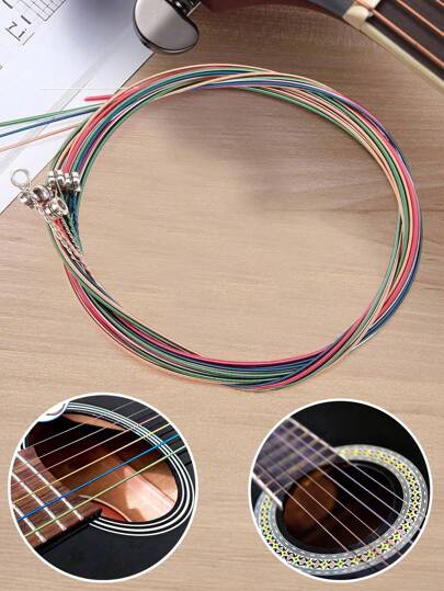 1 Set/6PCS Rainbow Colored Steel Strings For 6 String Guitar, Colorful Guitar Strings, Acoustic Guitar Strings, Replacement Steel String For Acoustic Guitar Acoustic Guitar Strings,Guitar>Original,Guitar Toy,Guitar>Big