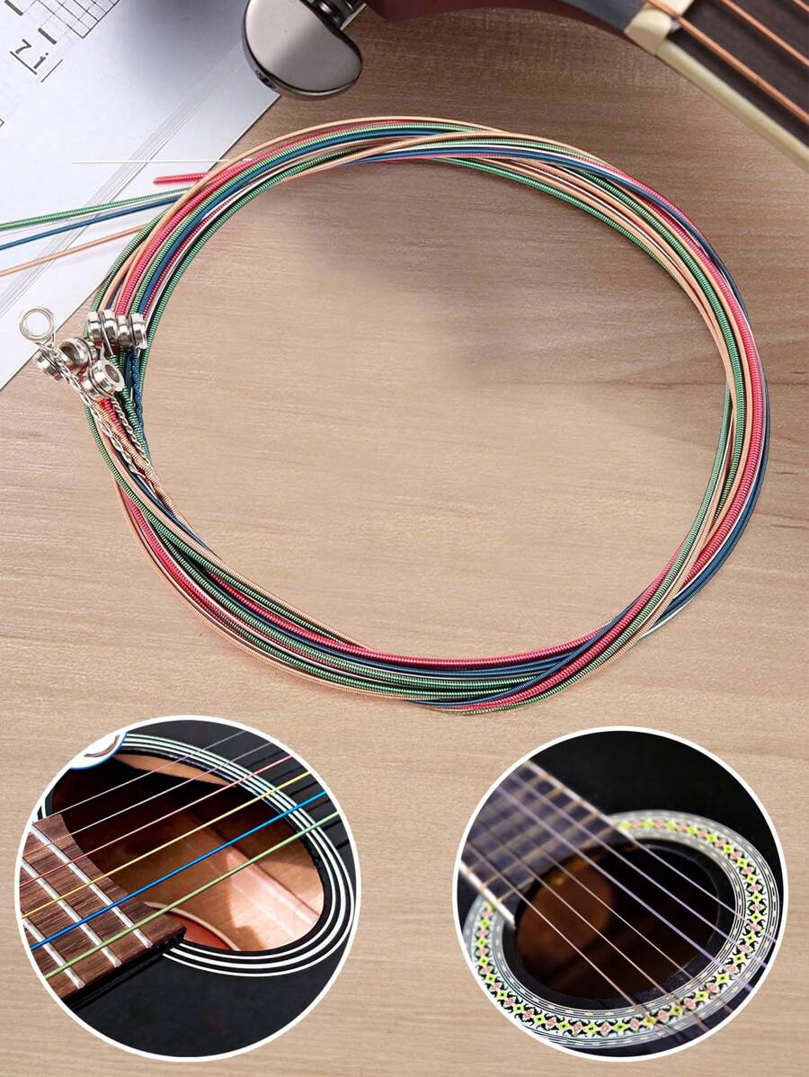 1 Juego/6 Cuerdas de Acero de Colores del Arcoíris para Guitarra de 6 Cuerdas, Cuerdas de Guitarra Coloridas, Cuerdas de Guitarra Acústica, Cuerdas de Repuesto de Acero para Guitarra Acústica - Multicolor - Ver 1