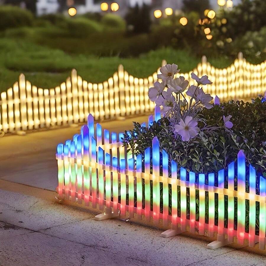 8 Pieces Of Solar Lawn Patio Fence Lights, Length 2.8 Meters, Total Length 280 Cm / 110 Inches. Cloudy Days Can Be Charged With Type-C. Outdoor Lawn Garden Small Wave Fence Lights, Indoor Christmas String Lights, Christmas Decorative Lights - 彩色 - 查看 1