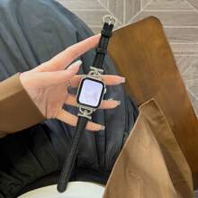 1条装饰时尚优雅纤薄真皮表带，兼容 Series 10/9/8/7/6/5/4/3/2/1 SE，女士款，金色、银色、万圣节黑色吊坠，运动纤薄款，尺寸：38mm、40mm、41mm、42mm、44mm、45mm、46mm、49mm - 黑色 - 查看 8