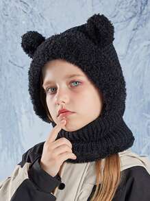 1 件装儿童卡通可爱熊面罩围巾带内衬保暖冬季户外拉法帽 - 帽子圍脖一體帽 - 查看 5