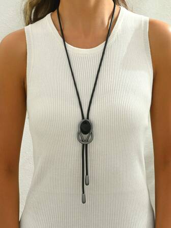 1pc Fashionable Casual Black Necklace Chain Sweater Chain For Women, Suitable For Daily Wear