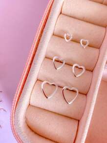 Three Hollow Hearts Earring In Genuine 925 Silver - 銀色 - 查看 2
